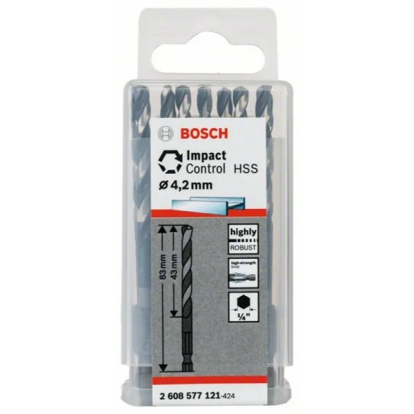 Сверло по металлу (10 шт) Impact Control с шестигранным хвостовиком, 4.2 мм Bosch 2608577121 — изображение 2