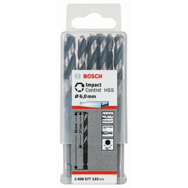 Сверло по металлу (10 шт) Impact Control с шестигранным хвостовиком, 6 мм Bosch 2608577123 — изображение 2