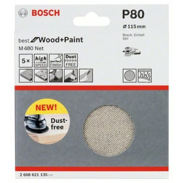 Набор шлифкругов (5 шт) M480 на сетчатой основе 115 мм K80 Bosch 2608621135 — изображение 2