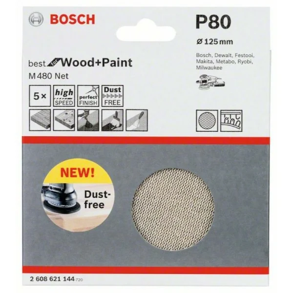 Набор шлифкругов (5 шт) M480 на сетчатой основе 125 мм K80 Bosch 2608621144 — изображение 2