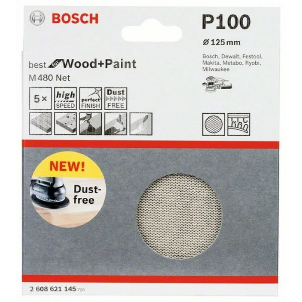 Набор шлифкругов (5 шт) M480 на сетчатой основе 125 мм K100 Bosch 2608621145 — изображение 2