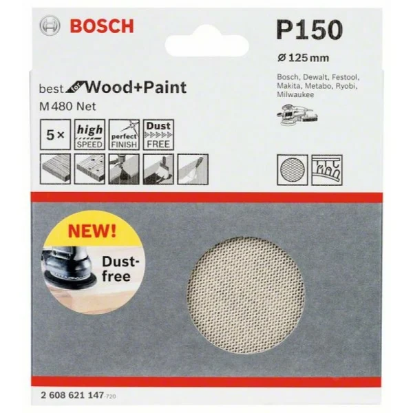 Набор шлифкругов (5 шт) M480 на сетчатой основе 125 мм K150 Bosch 2608621147 — изображение 2