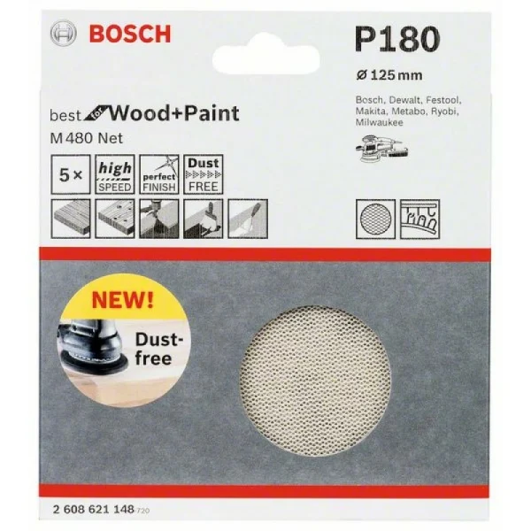 Набор шлифкругов (5 шт) M480 на сетчатой основе 125 мм K180 Bosch 2608621148 — изображение 2
