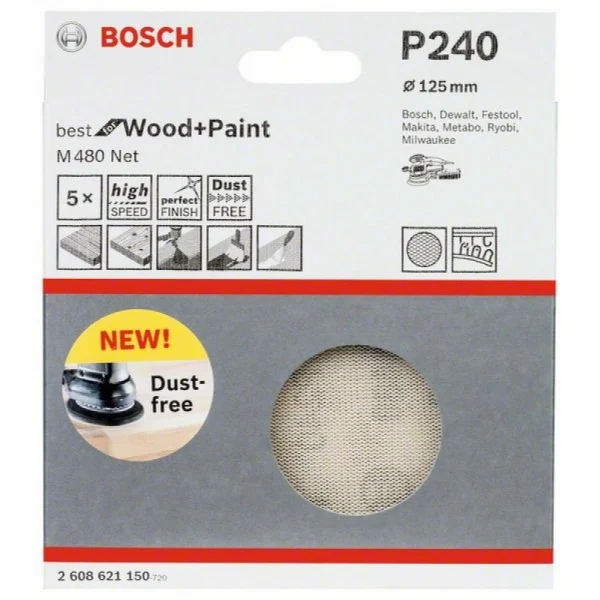Набор шлифкругов (5 шт) M480 на сетчатой основе 125 мм K240 Bosch 2608621150 — изображение 2