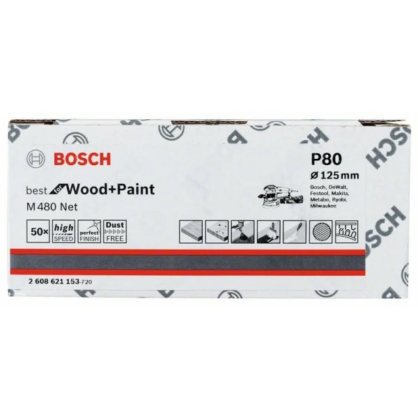 Набор шлифкругов (50 шт) M480 на сетчатой основе 125 мм K80 Bosch 2608621153 — изображение 2