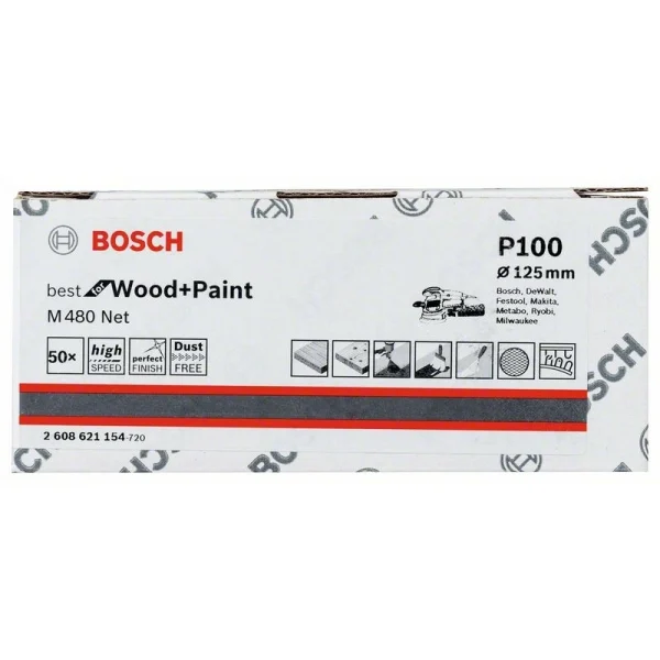 Набор шлифкругов (50 шт) M480 на сетчатой основе 125 мм K100 Bosch 2608621154 — изображение 2