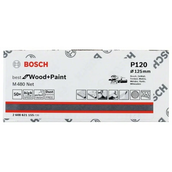 Набор шлифкругов (50 шт) M480 на сетчатой основе 125 мм K120 Bosch 2608621155 — изображение 2
