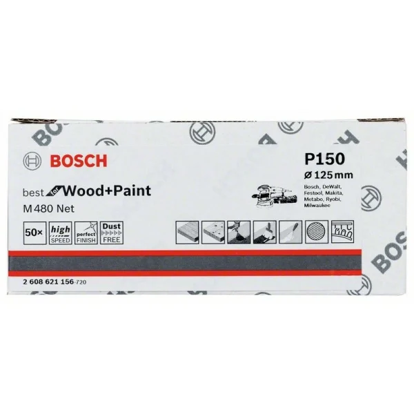 Набор шлифкругов (50 шт) M480 на сетчатой основе 125 мм K150 Bosch 2608621156 — изображение 2