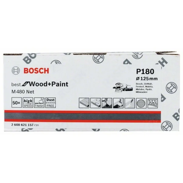 Набор шлифкругов (50 шт) M480 на сетчатой основе 125 мм K180 Bosch 2608621157 — изображение 2