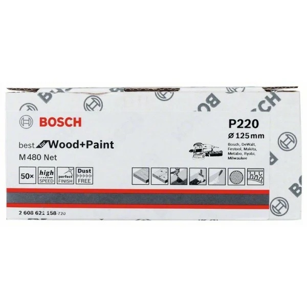 Набор шлифкругов (50 шт) M480 на сетчатой основе 125 мм K220 Bosch 2608621158 — изображение 2