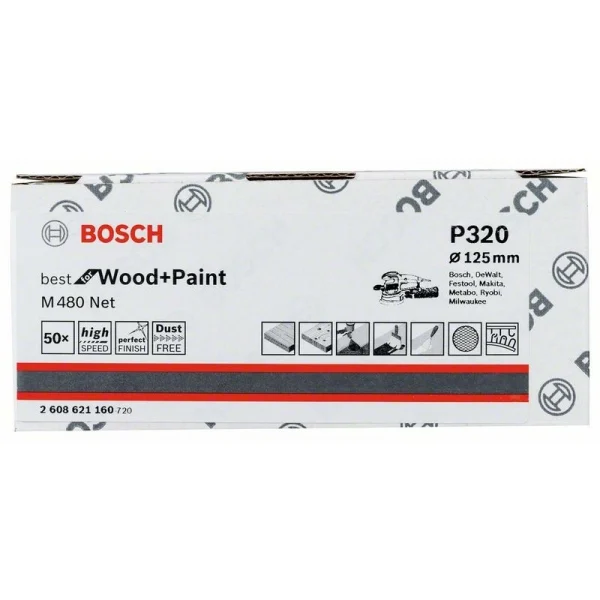 Набор шлифкругов (50 шт) M480 на сетчатой основе 125 мм K320 Bosch 2608621160 — изображение 2