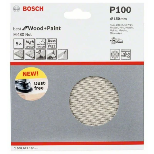Набор шлифкругов (5 шт) M480 на сетчатой основе 150 мм K100 Bosch 2608621163 — изображение 2