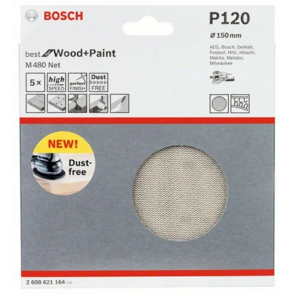 Набор шлифкругов (5 шт) M480 на сетчатой основе 150 мм K120 Bosch 2608621164 — изображение 2