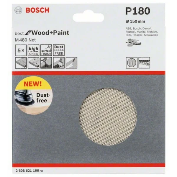 Набор шлифкругов (5 шт) M480 на сетчатой основе 150 мм K180 Bosch 2608621166 — изображение 2