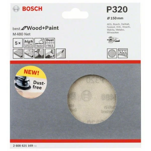 Набор шлифкругов (5 шт) M480 на сетчатой основе 150 мм K320 Bosch 2608621169 — изображение 2