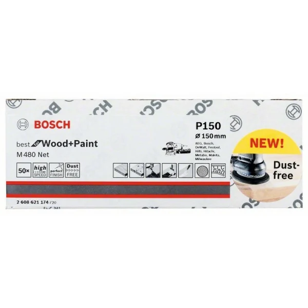 Набор шлифкругов (50 шт) M480 на сетчатой основе 150 мм K150 Bosch 2608621174 — изображение 2