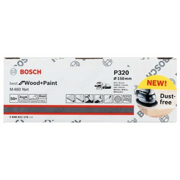 Набор шлифкругов (50 шт) M480 на сетчатой основе 150 мм K320 Bosch 2608621178 — изображение 2