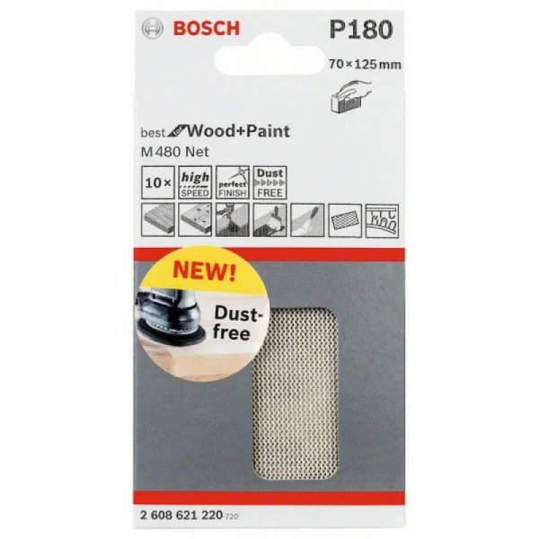 Набор шлифлистов (10 шт) M480 на сетчатой основе 70x125 мм K180 Bosch 2608621220 — изображение 2