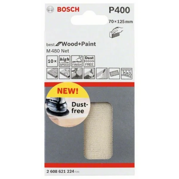 Набор шлифлистов (10 шт) M480 на сетчатой основе 70x125 мм K400 Bosch 2608621224 — изображение 2
