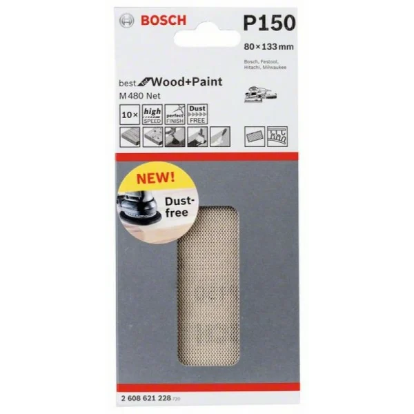 Набор шлифлистов (10 шт) M480 на сетчатой основе 80x133 K150 Bosch 2608621228 — изображение 2