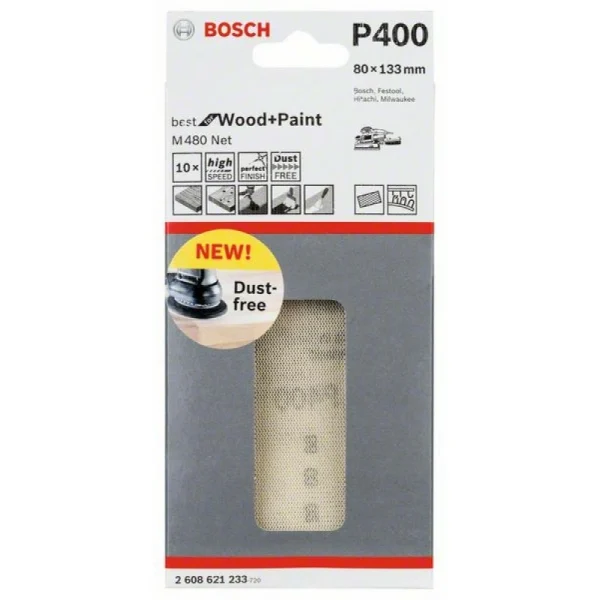 Набор шлифлистов (10 шт) M480 на сетчатой основе 80x133 K400 Bosch 2608621233 — изображение 2