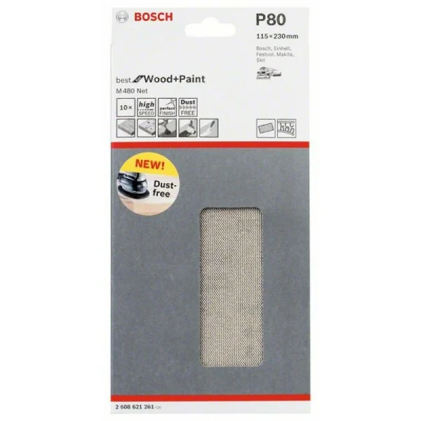 Набор шлифлистов (10 шт) M480 на сетчатой основе115x230 K80 Bosch 2608621261 — изображение 2