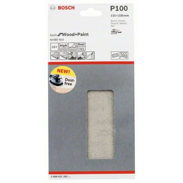 Набор шлифлистов (10 шт) M480 на сетчатой основе115x230 K100 Bosch 2608621262 — изображение 2