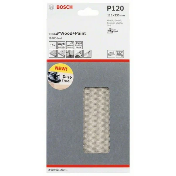 Набор шлифлистов (10 шт) M480 на сетчатой основе115x230 K120 Bosch 2608621263 — изображение 2