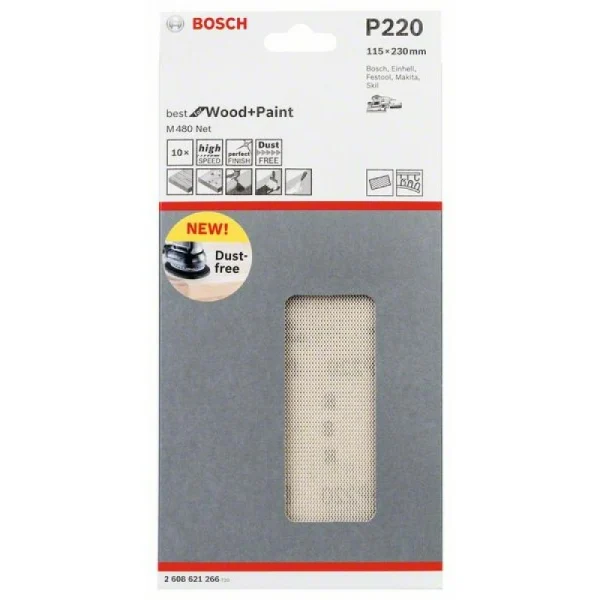 Набор шлифлистов (10 шт) M480 на сетчатой основе115x230 K220 Bosch 2608621266 — изображение 2