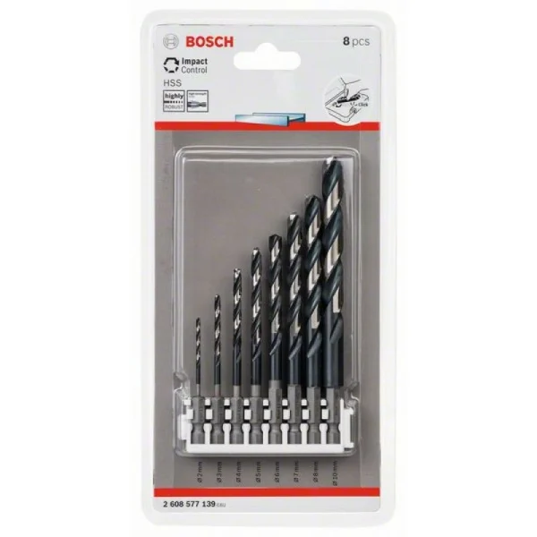 Кассета 8 сверл по металлу Impact Control 2, 3, 4, 5, 6, 7, 8, 10 мм Bosch 2608577139