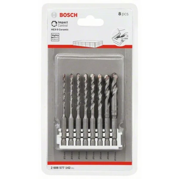 Сверла по стеклу/кафелю Hex-9 Ceramic, 3-10 мм Bosch 2608577142