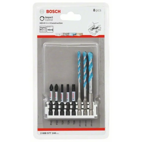 Кассета ударных бит Impact Control 50 мм 5 шт и сверл Hex-9 MultiConstruction 3 шт Bosch 2608577144 — изображение 2
