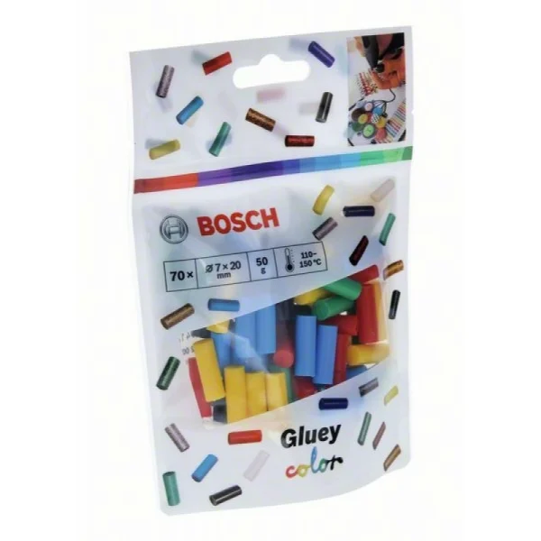 Набор цветных стержней Gluey 70 шт. цветной набор Bosch 2608002005 — изображение 2