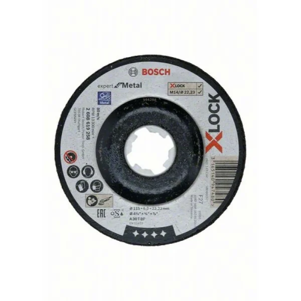 Обдирочный диск Expert for Metal X-LOCK 115x6x22.23 мм вогнутый Bosch 2608619258