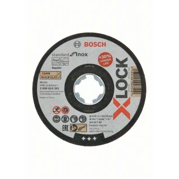 Отрезной диск Standard for Inox X-LOCK 115x1x22.23 мм прямой Bosch 2608619261 — изображение 2