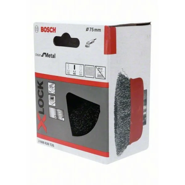 Чашечная щетка Витая X-LOCK 75 мм СТАЛЬ 0.3 мм Bosch 2608620725 — изображение 2