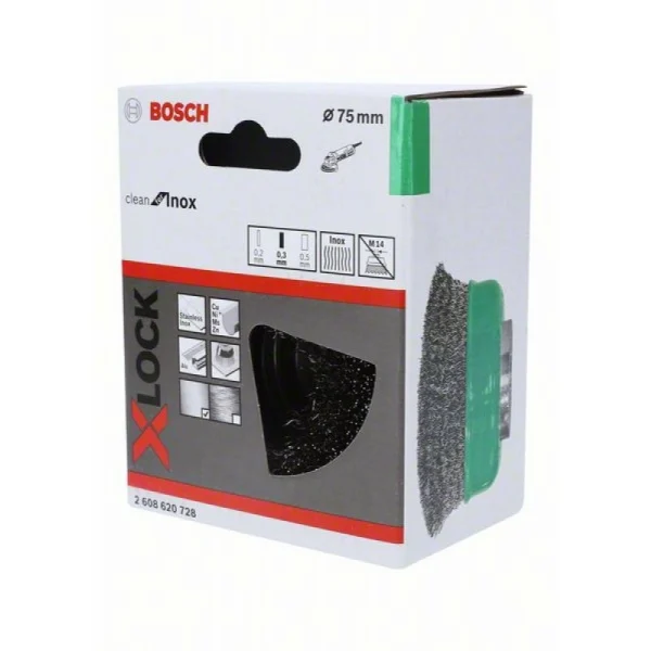 Чашечная щетка Витая X-LOCK 75 мм INOX СТАЛЬ 0.3 мм Bosch 2608620728 — изображение 2