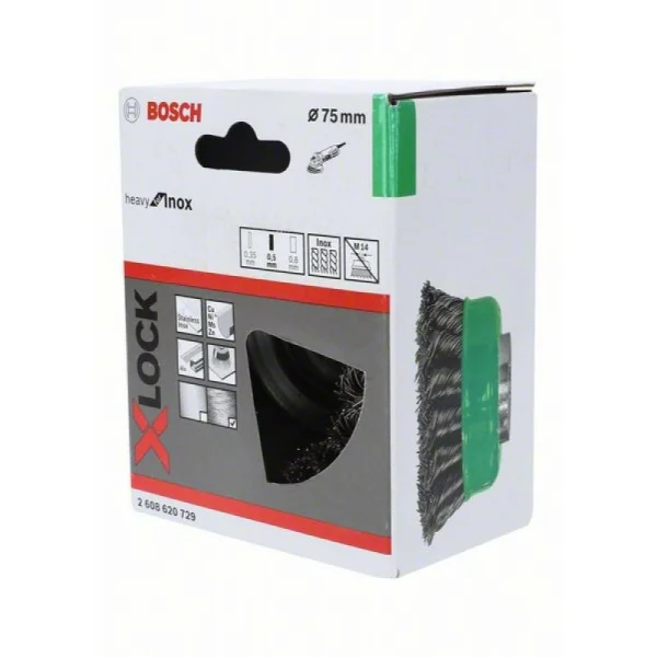 Чашечная щетка пучки X-LOCK 75 мм INOX СТАЛЬ 0.5 мм Bosch 2608620729 — изображение 2