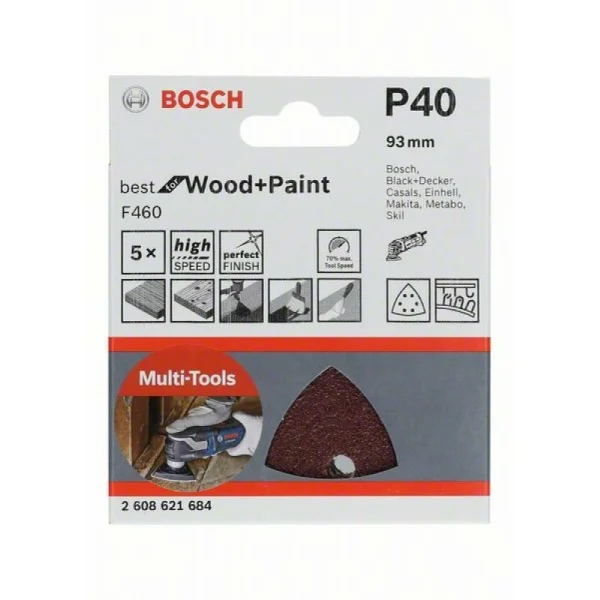Шлифлисты 5 шт. F460 Best for Wood and Paint 93x93 мм K40 Bosch 2608621684 — изображение 2