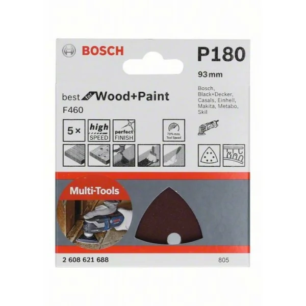 Шлифлисты 5 шт. F460 Best for Wood and Paint 93x93 мм K180 Bosch 2608621688 — изображение 2