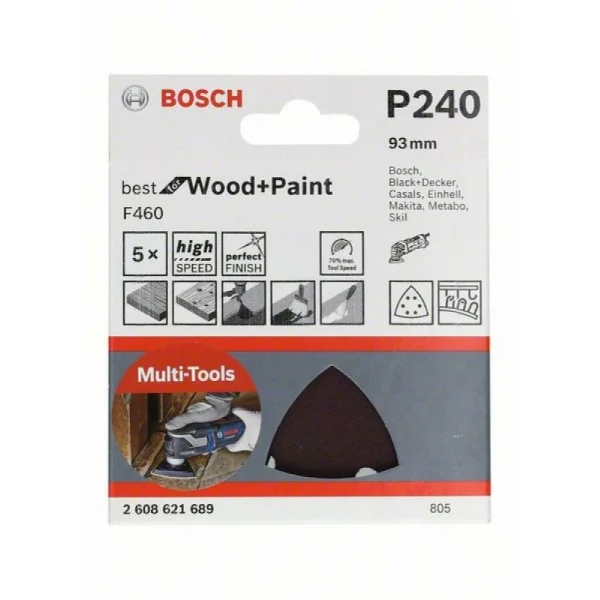 Шлифлисты 5 шт. F460 Best for Wood and Paint 93x93 мм K240 Bosch 2608621689 — изображение 2