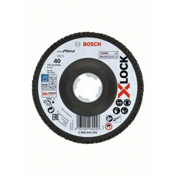 Лепестковый круг X-LOCK, угловое исполнение, волоконная подошва, 125 мм, G 40 Bosch 2608619201