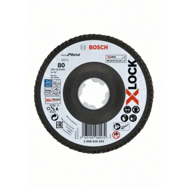 Лепестковый круг X-LOCK, угловое исполнение, волоконная подошва, 125 мм, G 80 Bosch 2608619203