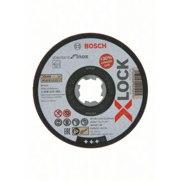 Отрезной диск Standard for Inox X-LOCK 115x1.6x22.23 мм прямой Bosch 2608619362 — изображение 2