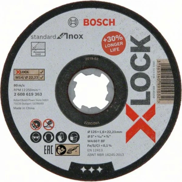 Отрезной диск Standard for Inox X-LOCK 125x1.6x22.23 мм прямой Bosch 2608619363 — изображение 2