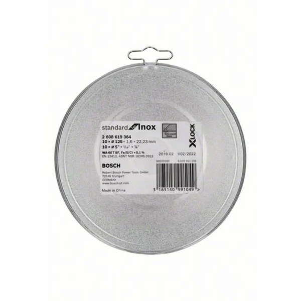 Отрезной диск Standard for Inox X-LOCK 125x1.6x22.23 мм прямой 10шт Bosch 2608619364