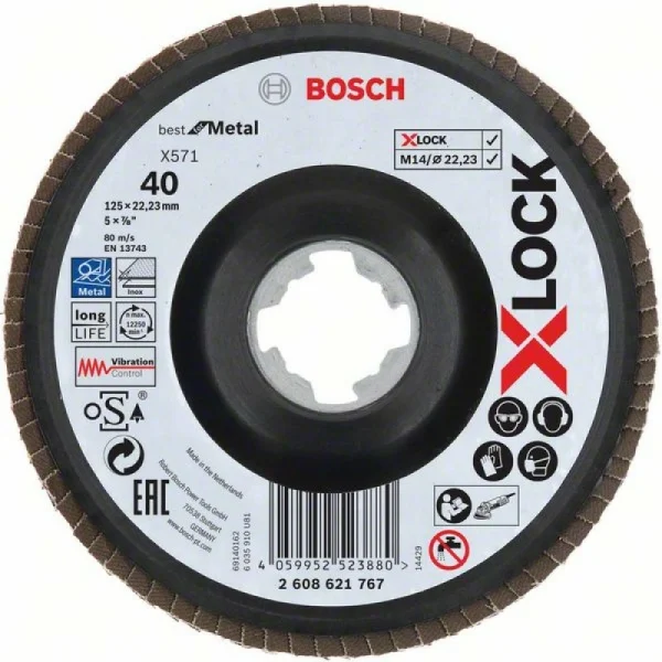 Лепестковый шлифкруг X571 Best for Metal X-LOCK 125 мм G40 угл. пластик Bosch 2608621767