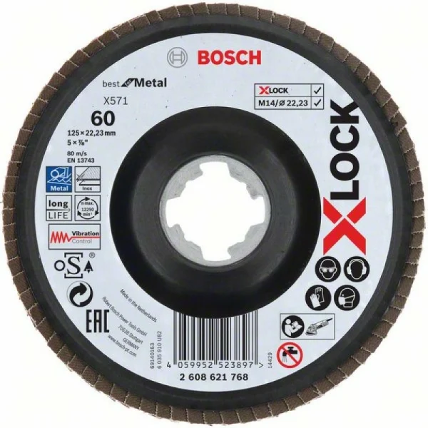 Лепестковый шлифкруг X571 Best for Metal X-LOCK 125 мм G60 угл. пластик Bosch 2608621768