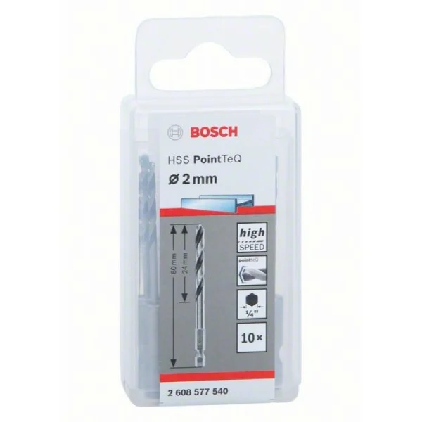 10 сверл HSS PointTeQ HEX 2 мм Bosch 2608577540
