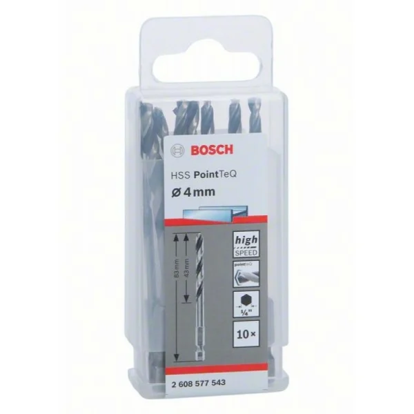 10 сверл HSS PointTeQ HEX 4.0 мм Bosch 2608577543